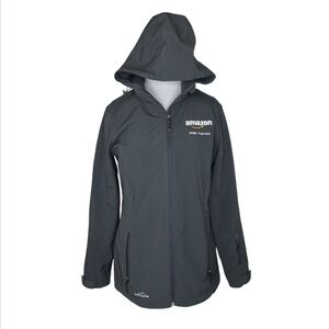 Eddie Bauer Gray Steel Soft Shell Coat W/ Multi Zip Pockets & Hood Size Large